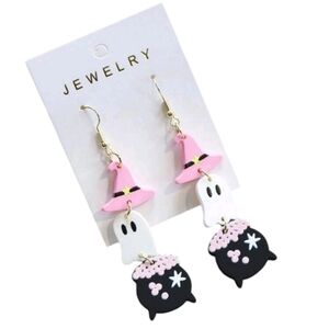 Halloween Pink witch hat ghost caldren Dangle Earrings